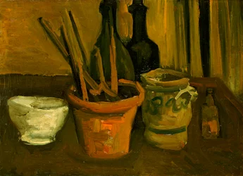 Nature morte de pinceaux dans un pot de fleurs