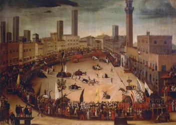 Chasse au taureau sur la Piazza del Campo en 1546