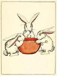 Flopsy, Mopsy et Cotton-Tail ont mangé du pain, du lait et des mûres pour le dîner, de The Tale of Peter Rabbit, pub. 1916