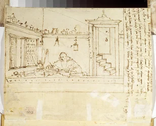 Portrait de philosophe écrivant à son bureau