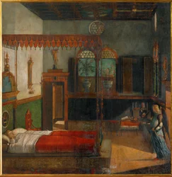 Sainte Ursule rêve de son prochain martyre, annoncé par un ange (peinture sur toile)