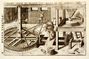 Machine à moudre à cheval, 1607