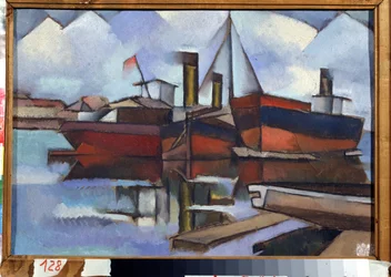 Bateaux à vapeur. Peinture de Vladimir Davidovich Baranov Rossine (Baranov-Rossine) (Wladimir Daniel Baranoff Rossine (Baranoff-Rossine) (1888-1944) - Huile sur toile, 35,5 x 51,5 cm