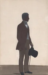 Un jeune homme, debout, silhouette en pied, profil à droite, 1850