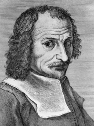 Portrait de Lorenzo Lippi (1606-1665), peintre, poète et écrivain italien, gravure du poème Malmantile racquistato, publié par Stamperia Stefano Orlandini