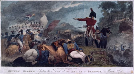 Le général Graham battant les Français à la bataille de Barrosa, gravé par J. Edwards, publié par Almanack Stationers, 1812