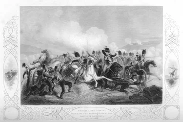 Cavalerie légère attaquant les canons russes à Balaclava pendant la guerre de Crimée, 1854-1857