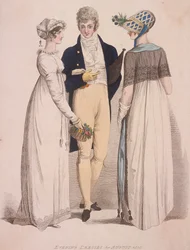Deux femmes et un homme en tenue de soirée, 1808