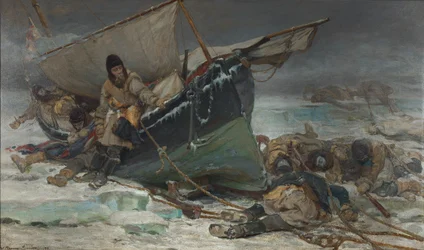 Sir John Franklin mourant près de son bateau lors de l
