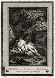 Narcisse voyant son reflet dans une fontaine devient amoureux de lui-même, 1775
