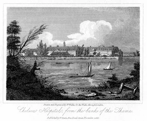 Hôpital de Chelsea, depuis les rives de la Tamise, Londres, 1816