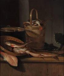 Nature morte avec poisson et chat, vers 1650-1660