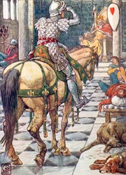 Perceval obtient le bouclier du cœur battant (lithographie couleur)