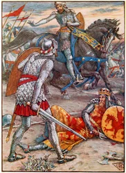 Sir Lancelot interdit à Sir Bors de tuer le roi (lithographie couleur)