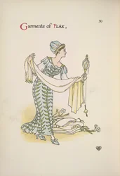 Vêtements de lin. Une femme tenant un châle