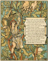 Jack descendant le haricot magique de Jack et le haricot magique pub. 1875 lithographie en couleur, 1875
