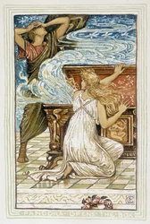 Pandore ouvre la boîte - dans « A wonder book for girls and boys: hawthorne », par Walter Crane. 1895