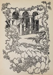 Le Prince Charmant trouve la Belle au bois dormant endormie dans un bâtiment envahi par les ronces.