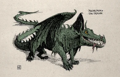 Représentation du dragon mythologique Ashchemon - Dessin de Walter Crane de 1899