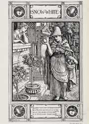 Blanche-Neige et la sorcière tendant sa pomme - dans « Contes de la maison des frères Grimm », traduit de l