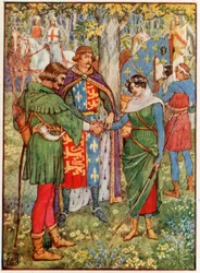 Le roi joint les mains de Robin des Bois et de Marianne