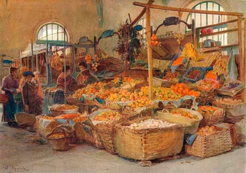 Étal de fruits, marché de Menton, vers 1875-1906, 1906