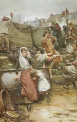 Scène de désastre dans un village de pêcheurs de Cornouailles