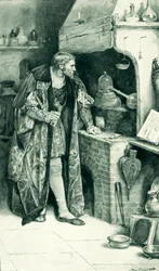 Jacques IV en alchimiste dans son laboratoire