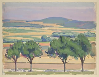Paysage vallonné avec route et arbres