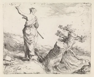 Paysage avec femme près d