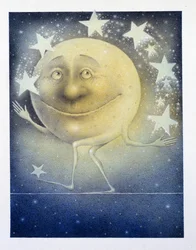 La lune jongle avec les étoiles de la nuit