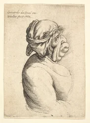 Buste de femme avec bouche proéminente portant une robe décolletée et un tissu autour de la tête, 1660