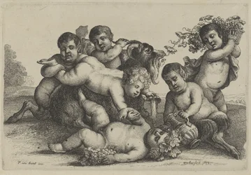 Trois garçons, deux satyres, un bacchant et une chèvre (Putti en saters)