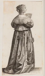 Femme avec un éventail et un miroir, vue de dos