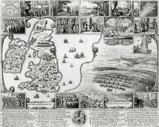 Carte de la guerre civile en Angleterre et vue de Prague, 1632