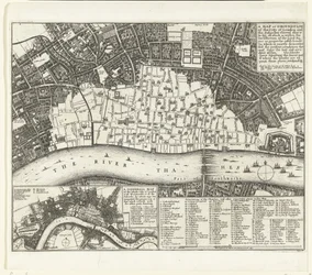 Plan de Londres après le Grand Incendie de 1666. Une carte ou plan de la Cité de Londres et de ses faubourgs (...) (titre sur l