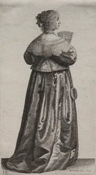 Les Diverses Habitudes des Femmes Anglaises, de la Noblesse aux Femmes de la Campagne : La Femme avec un Éventail et un Miroir