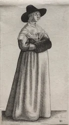 Les Diverses Habitudes des Femmes Anglaises, de la Noblesse aux Femmes de la Campagne : La Femme avec un Chapeau Masculin et un Manchon Sombre
