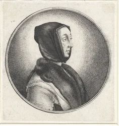 Femme avec un foulard noir et une étole en fourrure (Medaillons met vrouwenbusten)