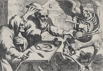 Vieux couple et la mort avec des cornemuses, 1612