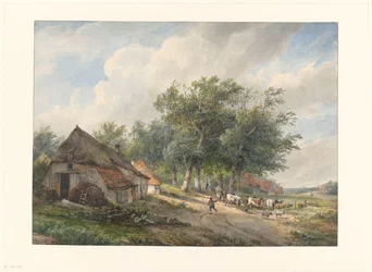 Paysage avec fermes et bétail