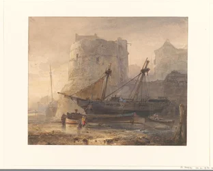 Navires à marée basse dans un port français