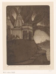 Temple à Bénarès au crépuscule (Zonsondergang, Benares)