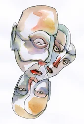 Visages fragmentés – Aquarelle