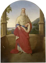 Saint Léopold devant une vue du Danube et le Leopoldsberg en arrière-plan