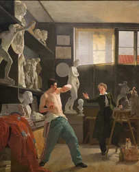 Un sculpteur (Christen Christensen) dans son atelier travaillant d