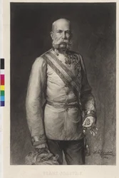Franz Joseph I en uniforme de gala de maréchal de camp, le chapeau de gala incliné