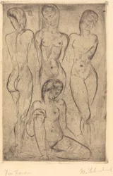 Quatre femmes; trois debout, une assise