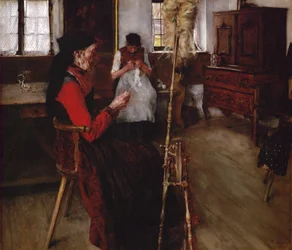 Femmes en train de filer (huile sur toile)