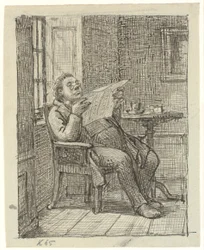 Un homme corpulent lisant le journal avec son café